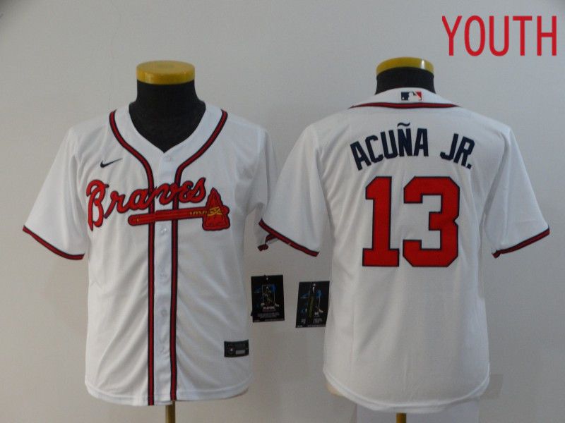 Youth Atlanta Braves 13 Acuna jr White Nike Game MLB Jerseys